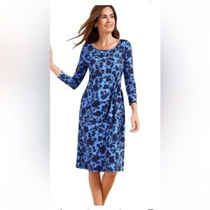 Talbots Blue Floral Long Sleeve Effortless Sheath Dress size Large Petite